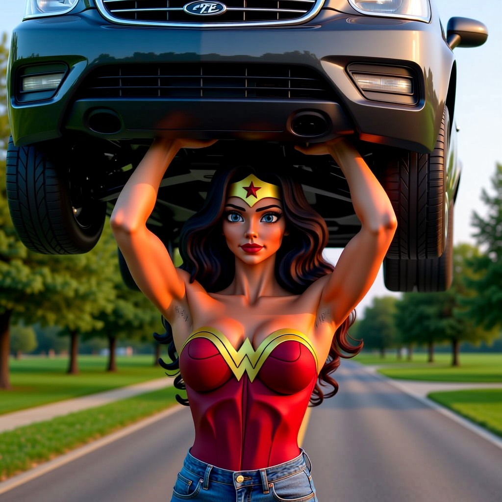 Wonder Woman - Just doing my daily workout in the park today! 💪✨ #JustTakingTheCarForAWalk #YesIllNeedTheCarTo